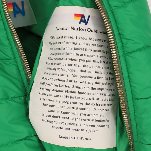 Aviator Nation Women's 5 Stripe Puffer Vest Size S Green Rainbow Non Glossy NWT - Picture 8 of 10